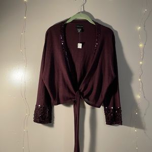 New York & Company Tie Front Crop Top Cardigan Size L/XL
